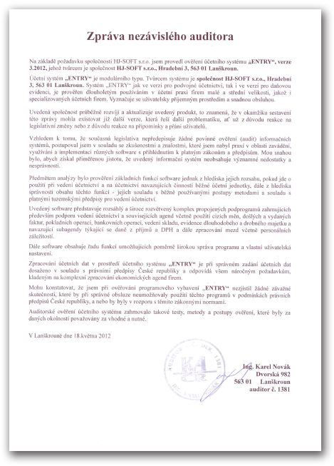 Audit systému ENTRY